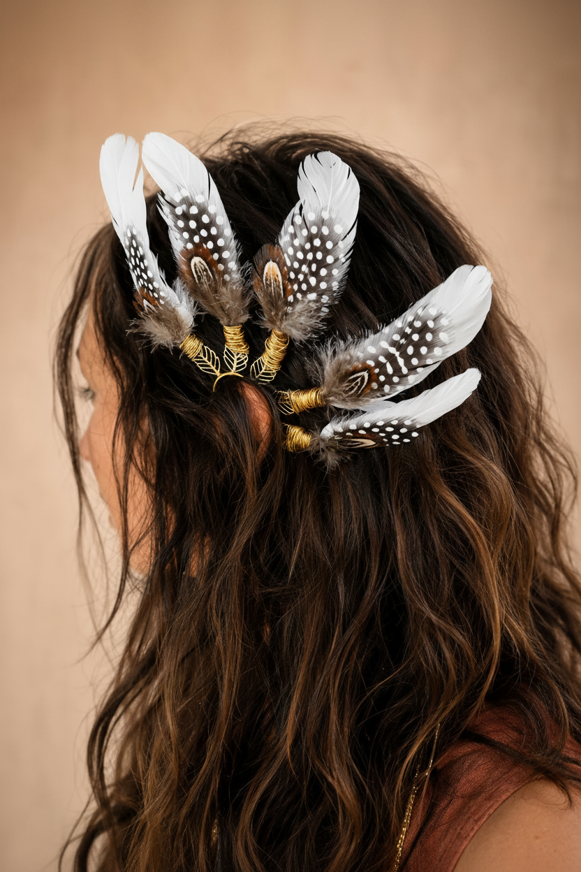 ear cuff piume indossato