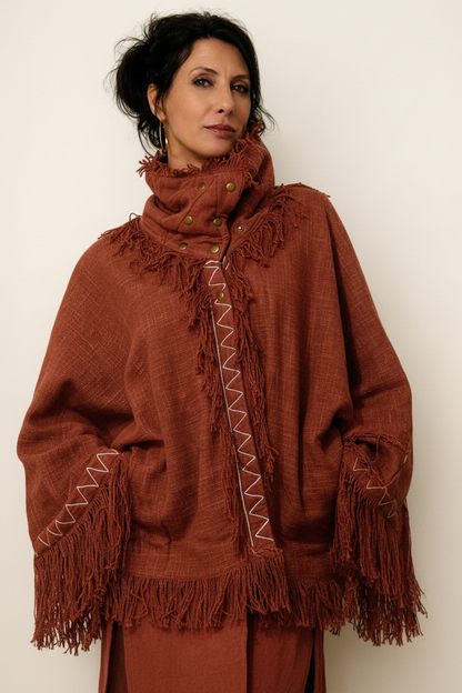 Fringe Poncho Dark Rust - Cuciture Bianche