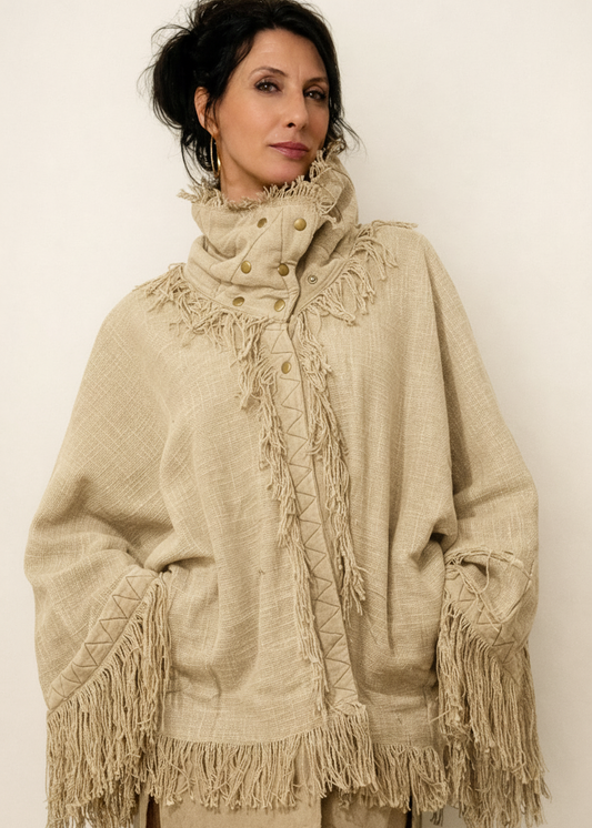 Fringe Poncho Natural - Verticale