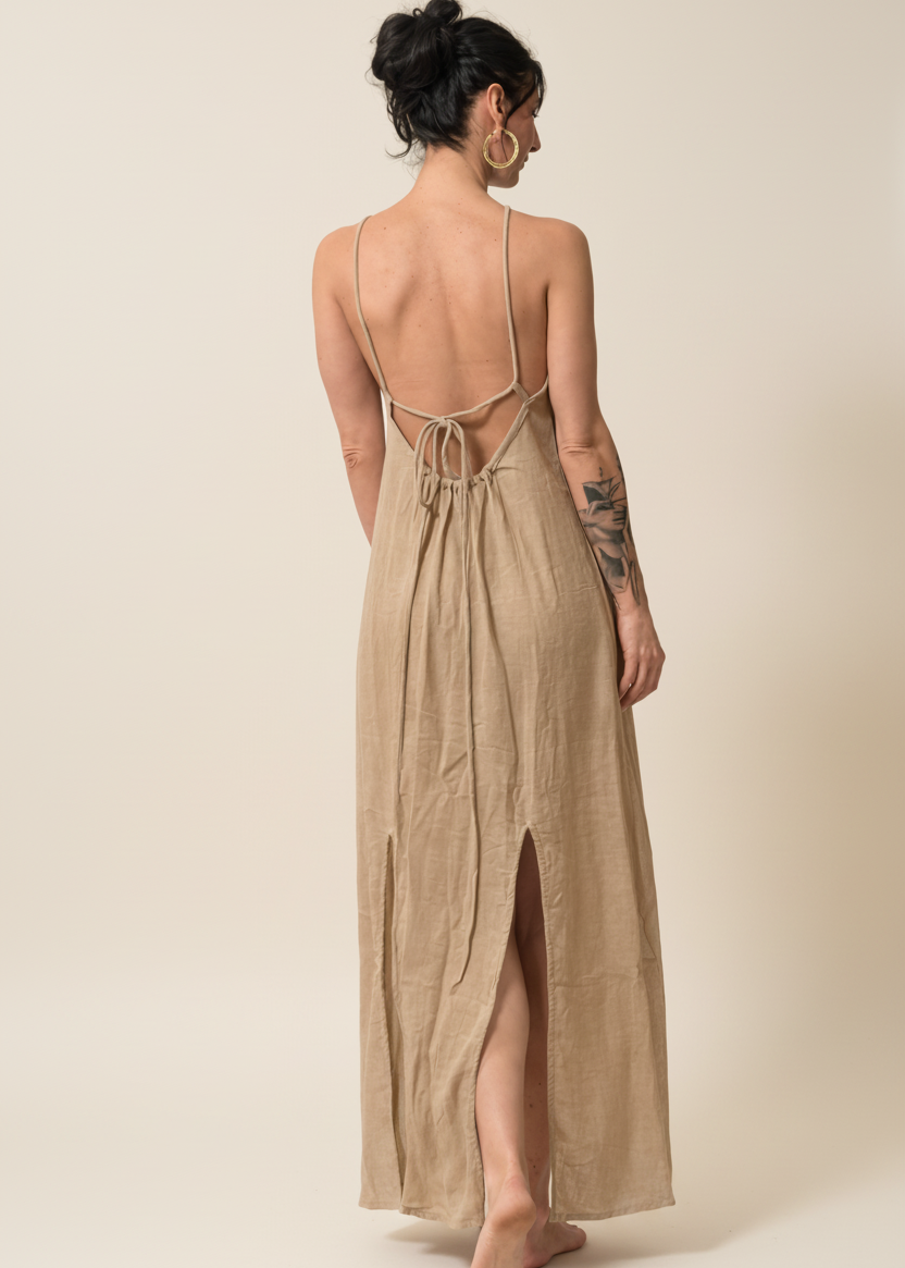 Goa Fringe Dress Natural - Back View
