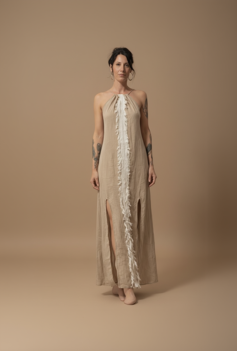 Goa Fringe Dress Natural - Verticale