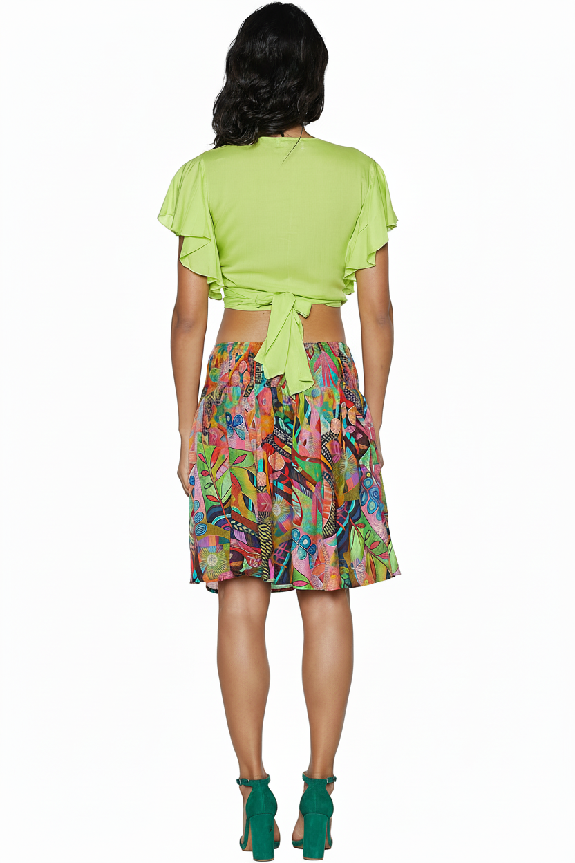Green top and skirt back view