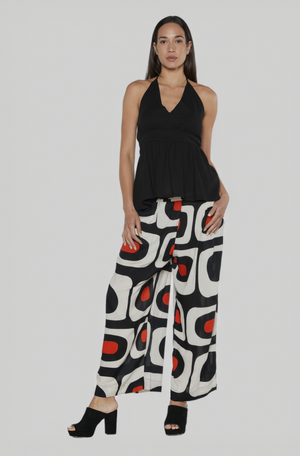 Halter top and printed pants - vertical format