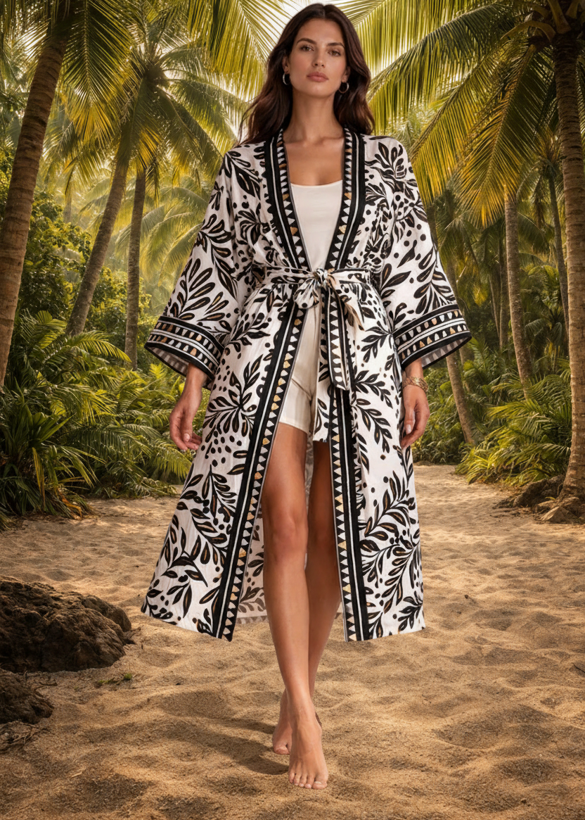 Kimono with tropical background - barefoot
