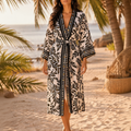 Kimono Lungo Coconut Kiss in Viscosa - Stampa Foliage Oro