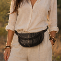 Black Mamba – Black Leather Fanny Pack with Zipper and Boho Rock Studs