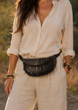 Black Mamba – Black Leather Fanny Pack with Zipper and Boho Rock Studs
