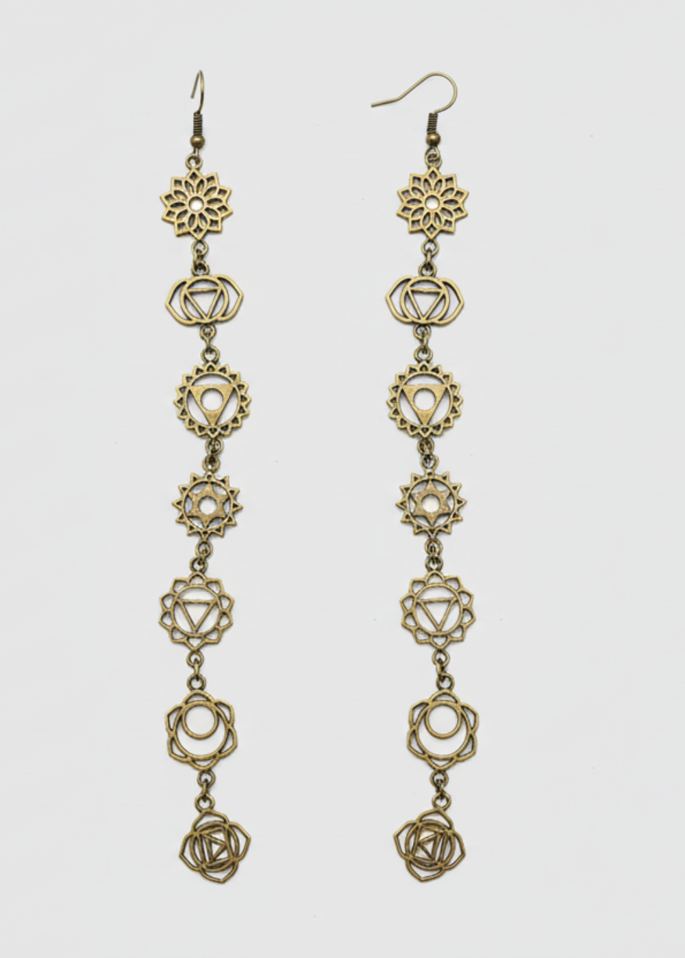 Orecchini Chakra in Ottone – 7 Simboli 16 cm