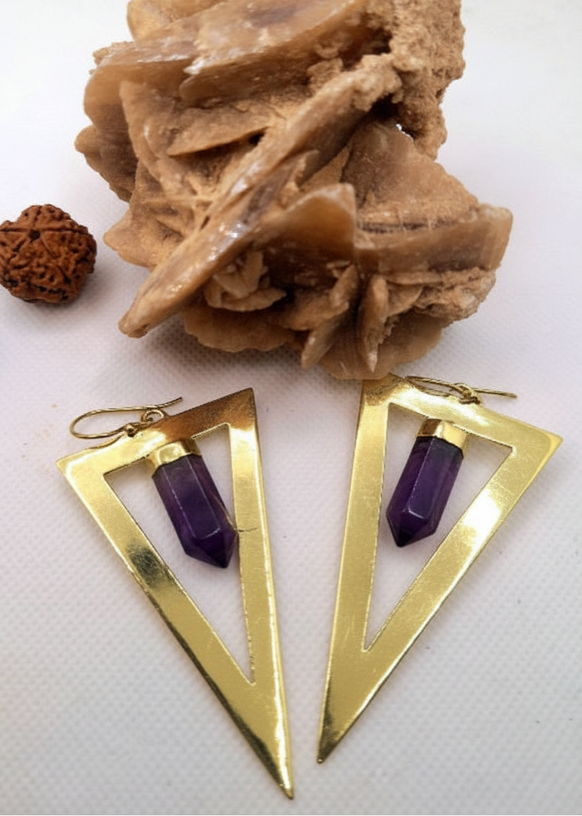 Orecchini triangolo ametista