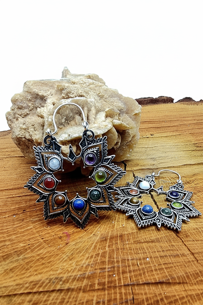 Orecchini tribal su sfondo bianco - vista alternativa