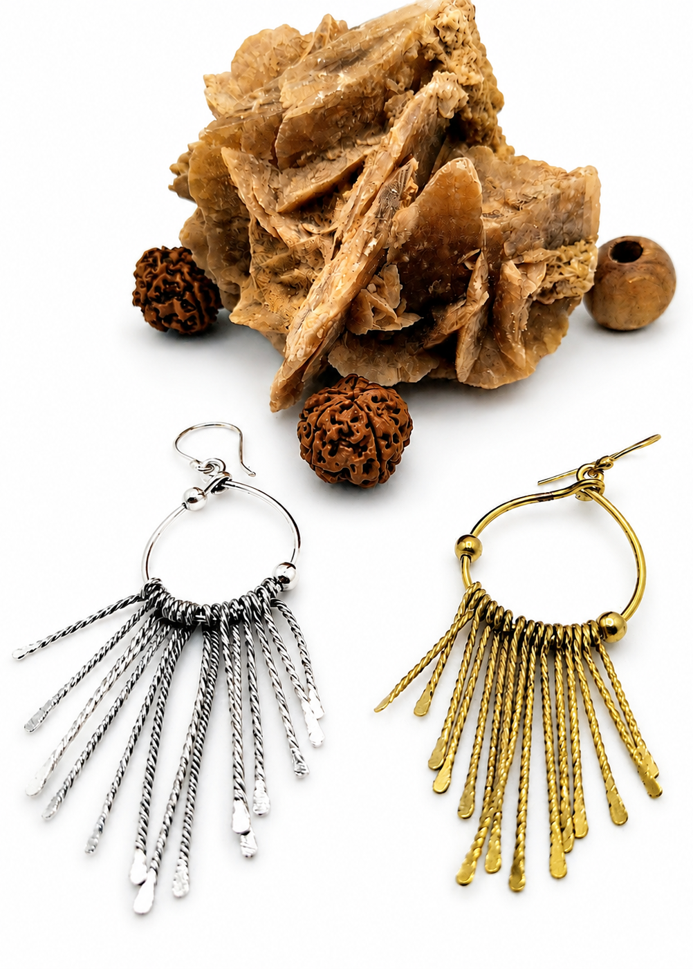 Orecchini Penelope – Pendenti Boho con Raggi in Ottone o Bagno d'Argento