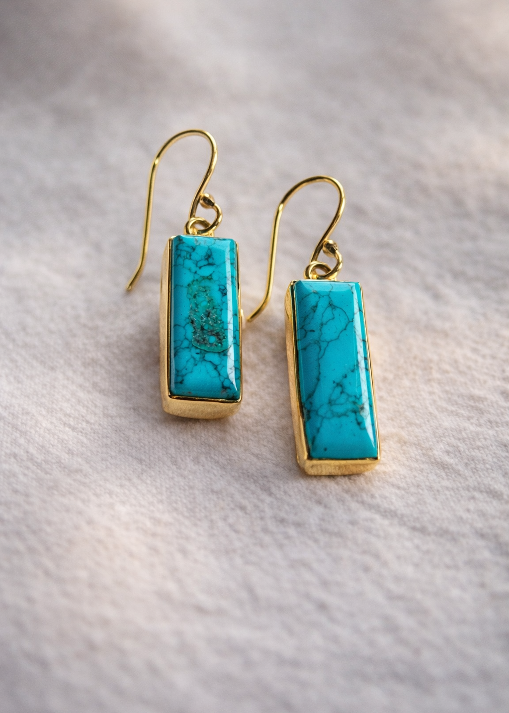 Orecchini Pendenti in Ottone con Pietra Rettangolare | Boho Artigianali