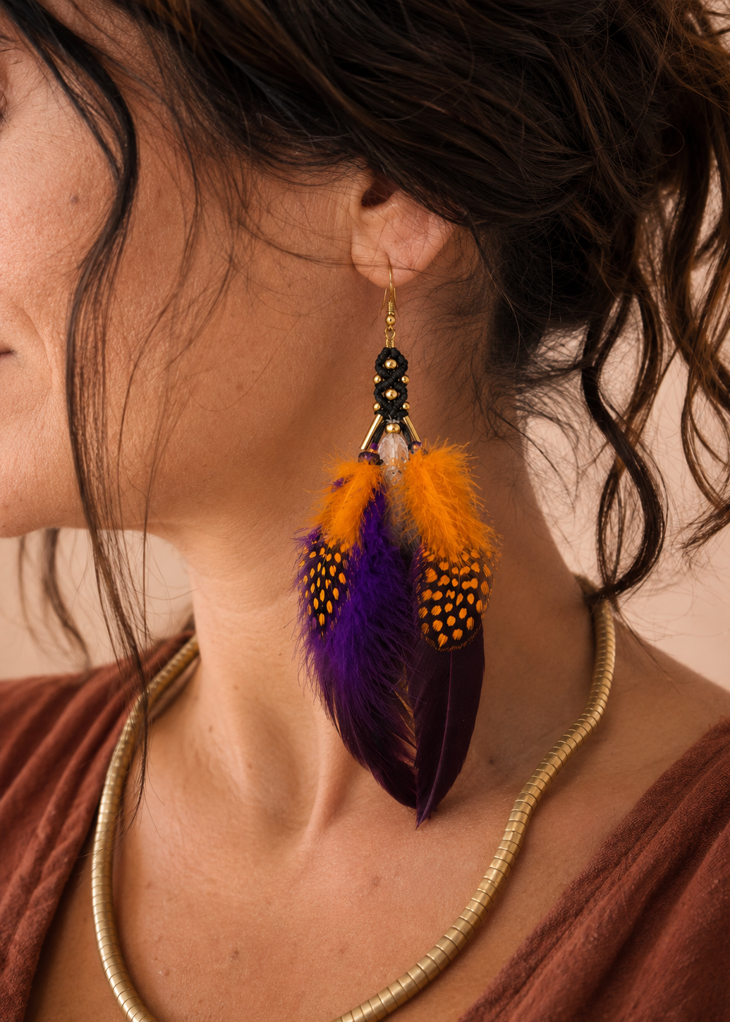 Orecchino Spirito Boho – Macramè & Piume Naturali | Fatto a Mano