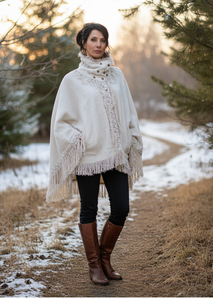 Lifestyle cover image for white fringe poncho