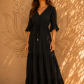 Vestito Lungo Boho Tinta Unita con Balze | Baba Design