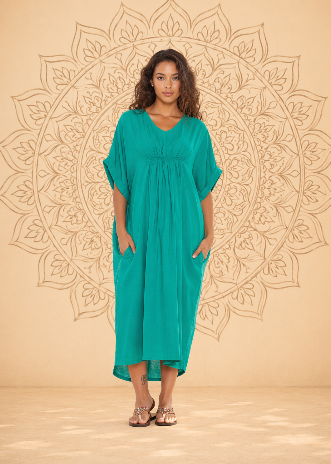 Rainbow Agave – Caftano Lungo in Lino e Cotone con Maniche a Farfalla | Baba Design