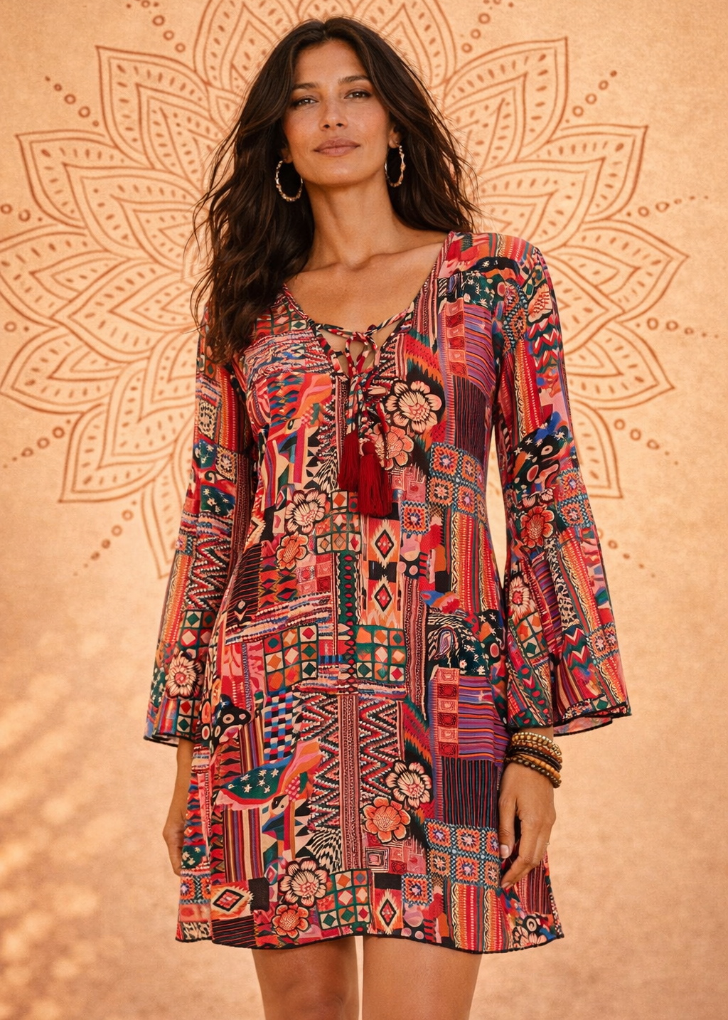 Vestito Corto Hoya Seaside – Manica a Campana, Scollo a V con Stringa | Baba Design