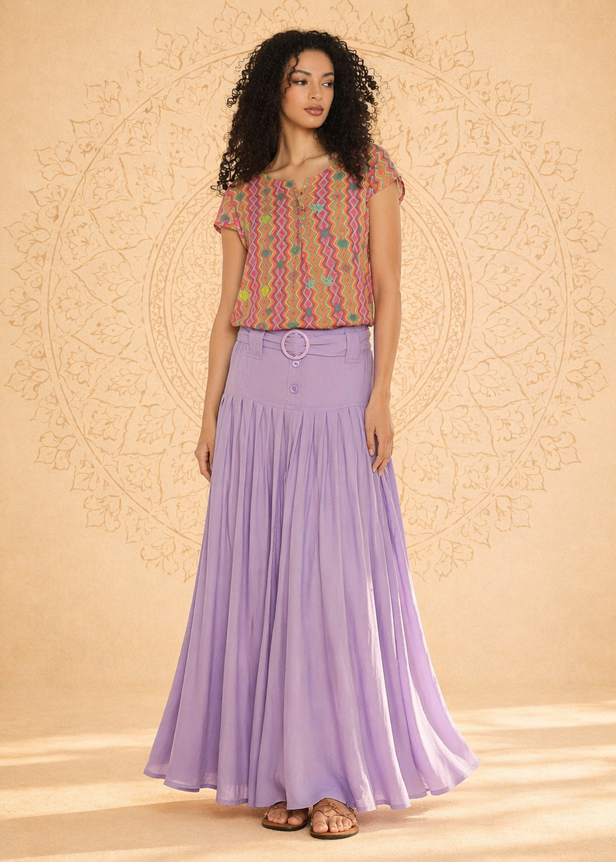 Guzmania Beach – Gonna Larga con Cintura e Plissettatura in Cotone | Baba Design