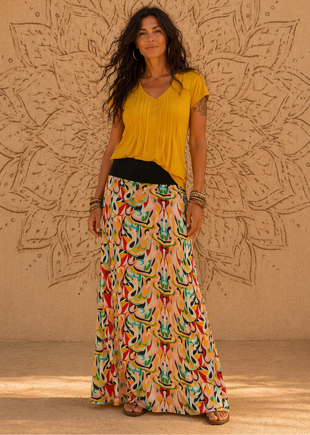 Gonna Lunga Sunny Psychotria – Baba Design | Viscosa Boho Astratta