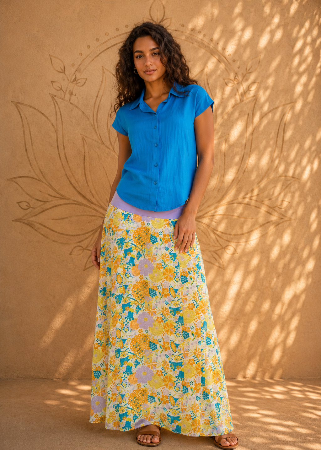 Gonna Lunga Gardenia Blossom – Gonna Boho Svasata con Fascia Elastica Baba Design