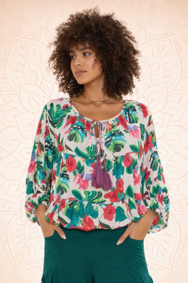 Maglia Surf Bloom – Top Ampio con Maniche a Sbuffo in Cotone | Baba Design