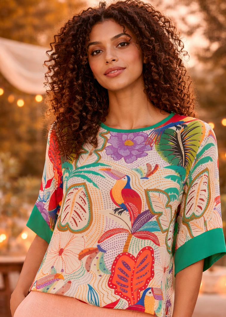 Maglia Beach Vibes – Cotone con Pattern Floreale Boho | Baba Design