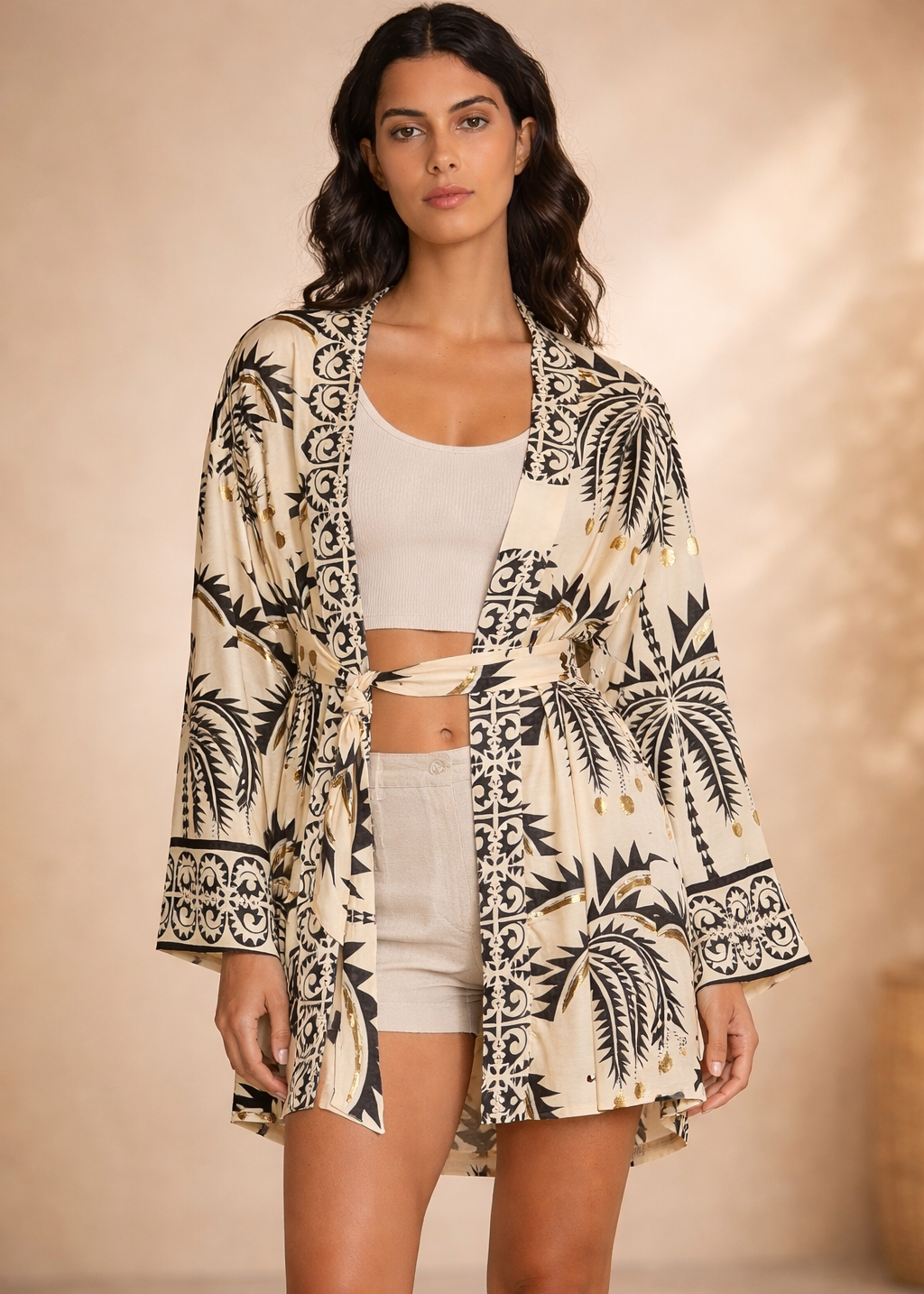 Kimono Palm Spark - Viscosa Leggera con Cintura | Baba Design
