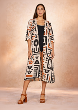 Kimono Lungo Afro Sand Stampa Etnica - Baba Design