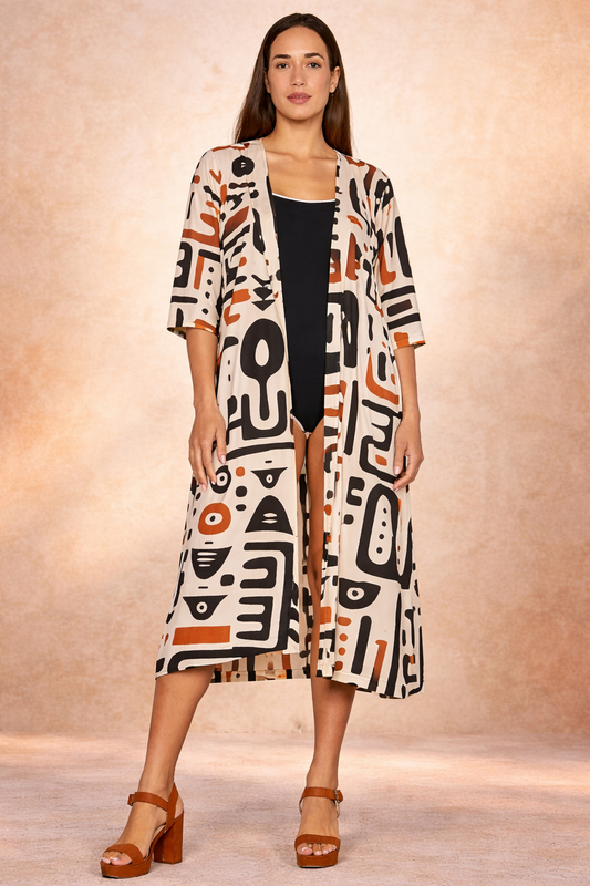S26C702 Kimono lungo Afro Sand