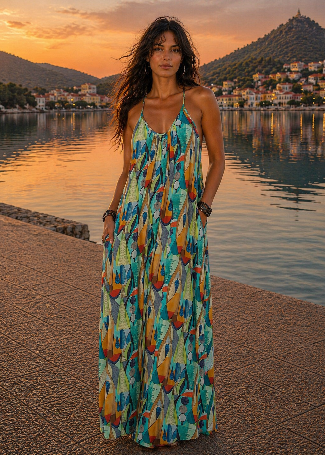 Vestito Lungo Indigo Sky - Viscosa Fluida Stampa Etnica | Baba Design