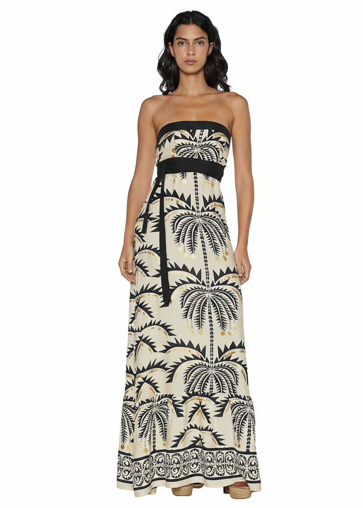 Abito lungo con stampa palme - vista posteriore