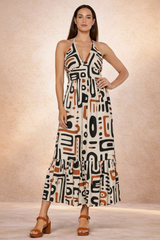 Vestito Lungo Afro Sand Balze Halter - Baba Design