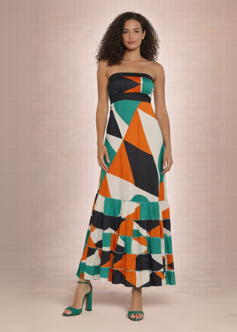 S26D712 Vestito lungo con balze Tangerine Dreams Baba Design