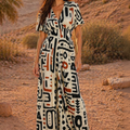 Afro Sand Viscose V-Neck Long Jumpsuit - Baba Design