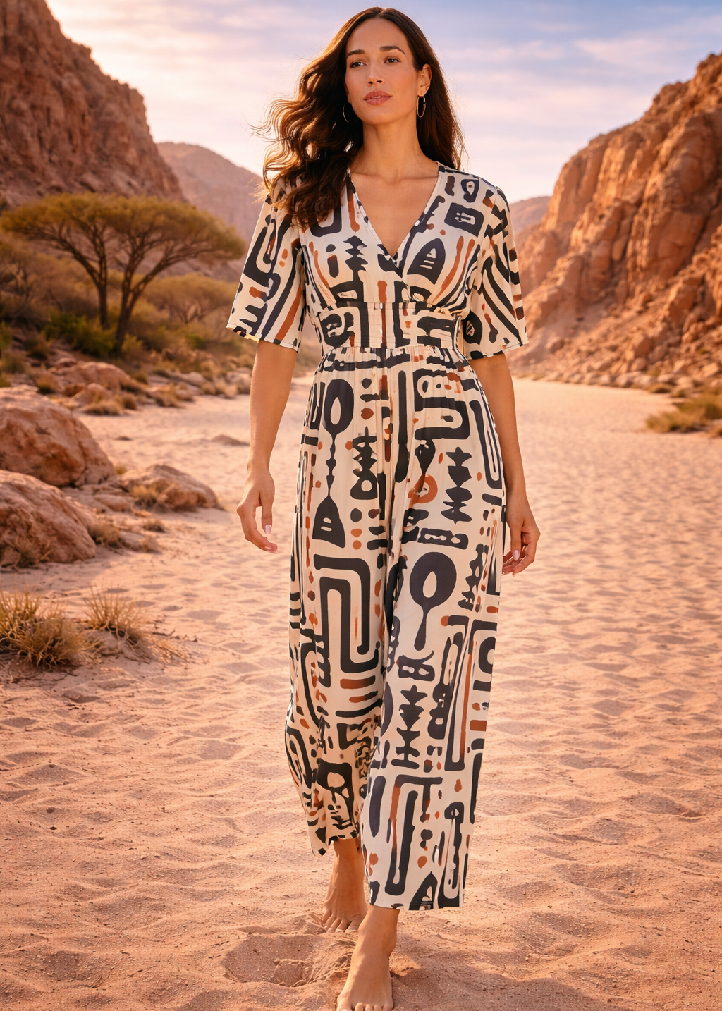 Jumpsuit Lunga Afro Sand Viscosa Scollo V - Baba Design