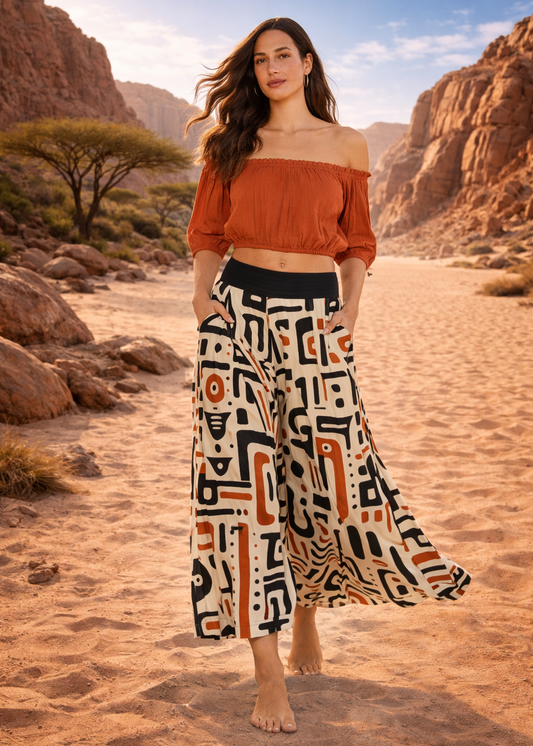 Pantalone Palazzo Afro Sand Stampa Geometrica - Baba Design