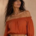 Off-Shoulder Afro Sand Slub Cotton Cropped Top - Baba Design