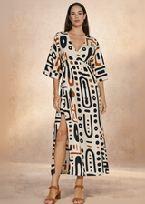 Vestito Lungo Kimono Afro Sand con Spacchi - Baba Design