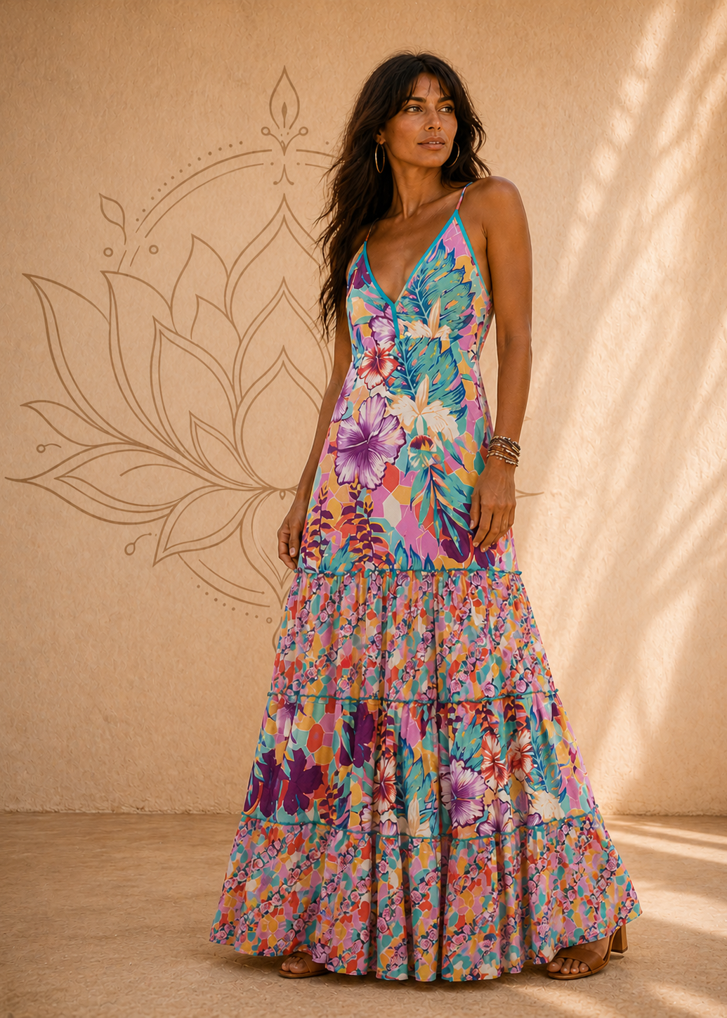 Vestito Lungo Azalea - Cotone Floreale Scollo V | Baba Design