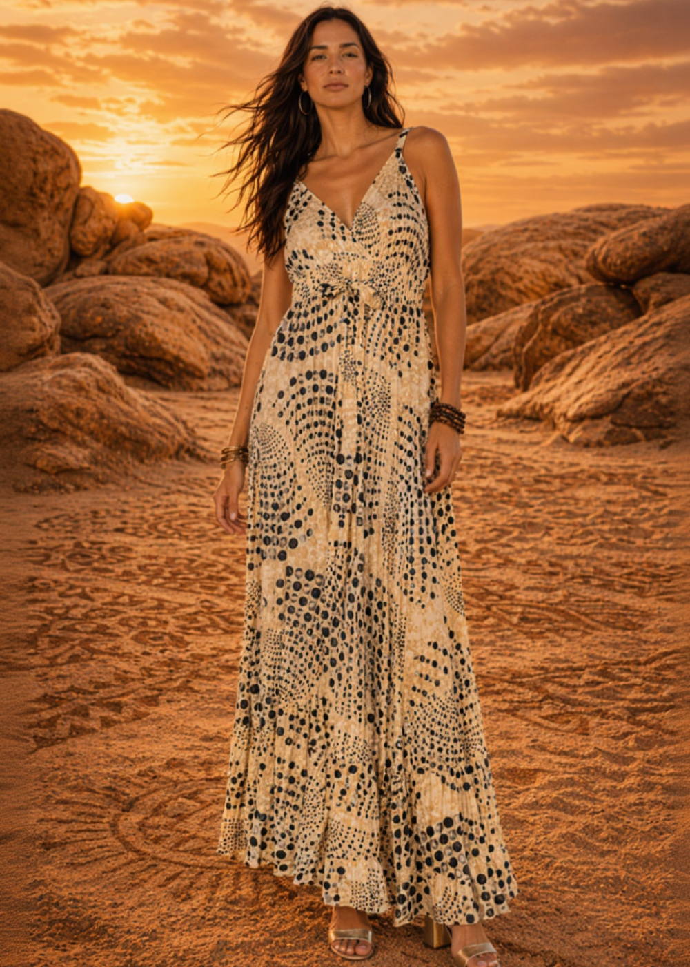 Vestito Lungo Dune Dots | Viscosa Modal Stampa Pois Boho – Baba Design