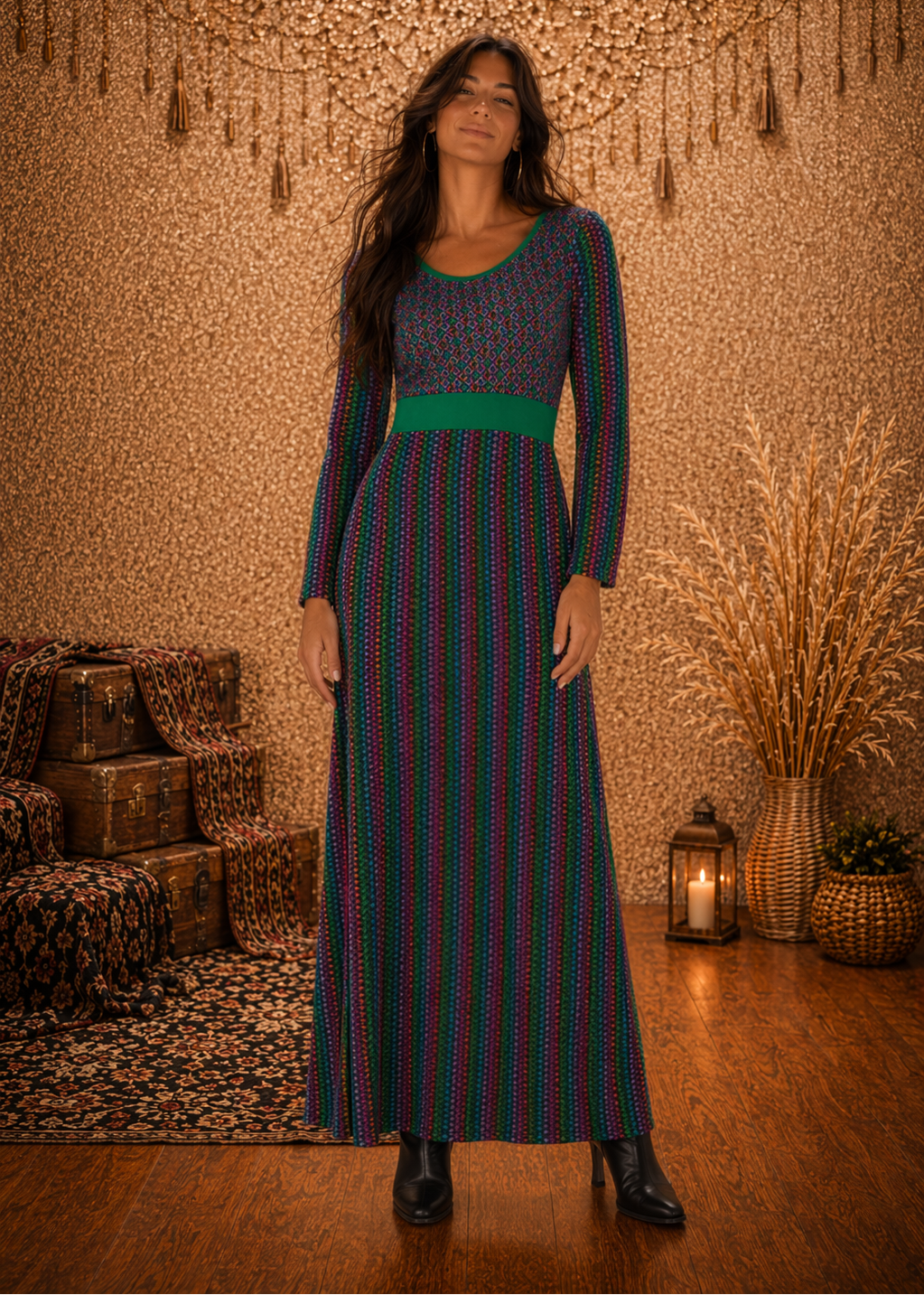 Vestito Lungo Vienna | Pattern Geometrico Taglio Svasato Fascia Impero – Baba Design