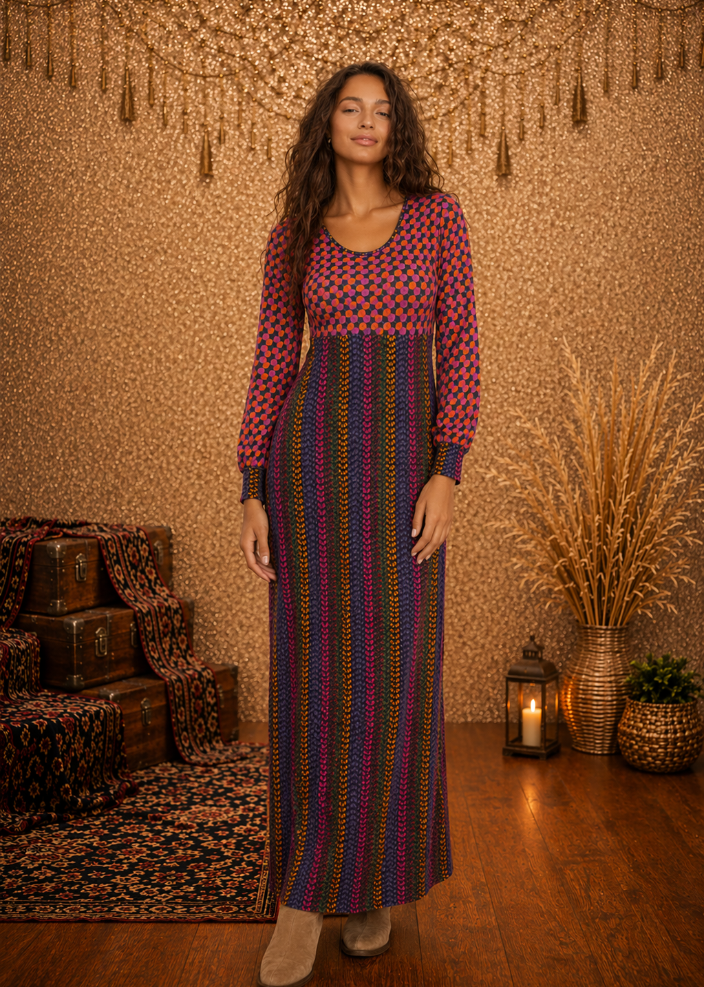 Vestito Lungo Parigi | Due Fantasie Abbinate Manica Sbuffo Taglio Impero – Baba Design