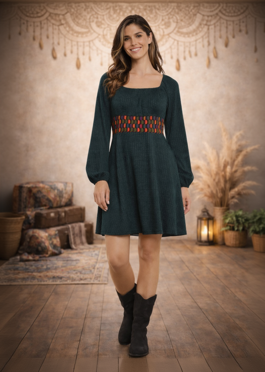 Vestito Corto Art on Wall Svasato Manica a Sbuffo - Baba Design FW24