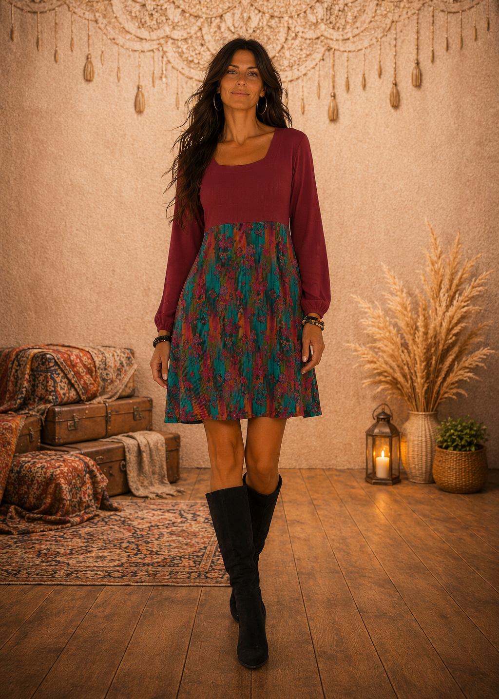 Concrete Jungle – Vestito Corto Svasato con Fantasia e Tinta Unita | Baba Design