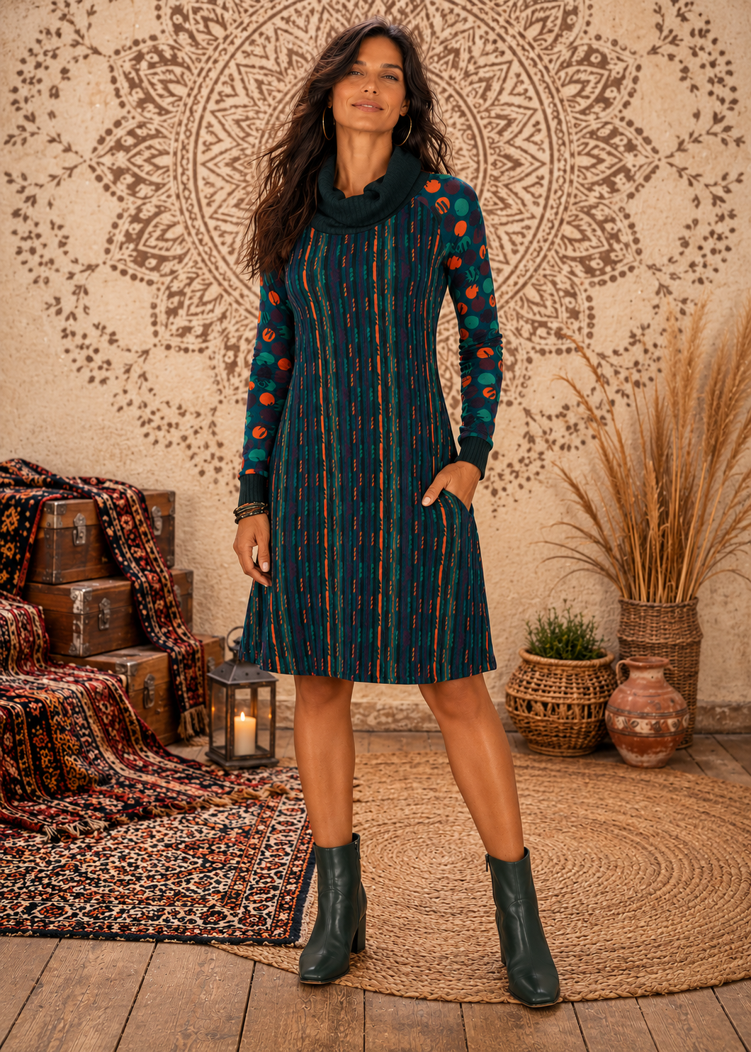 Vestito Midi Mural Visions – Baba Design | Boho Geometrico