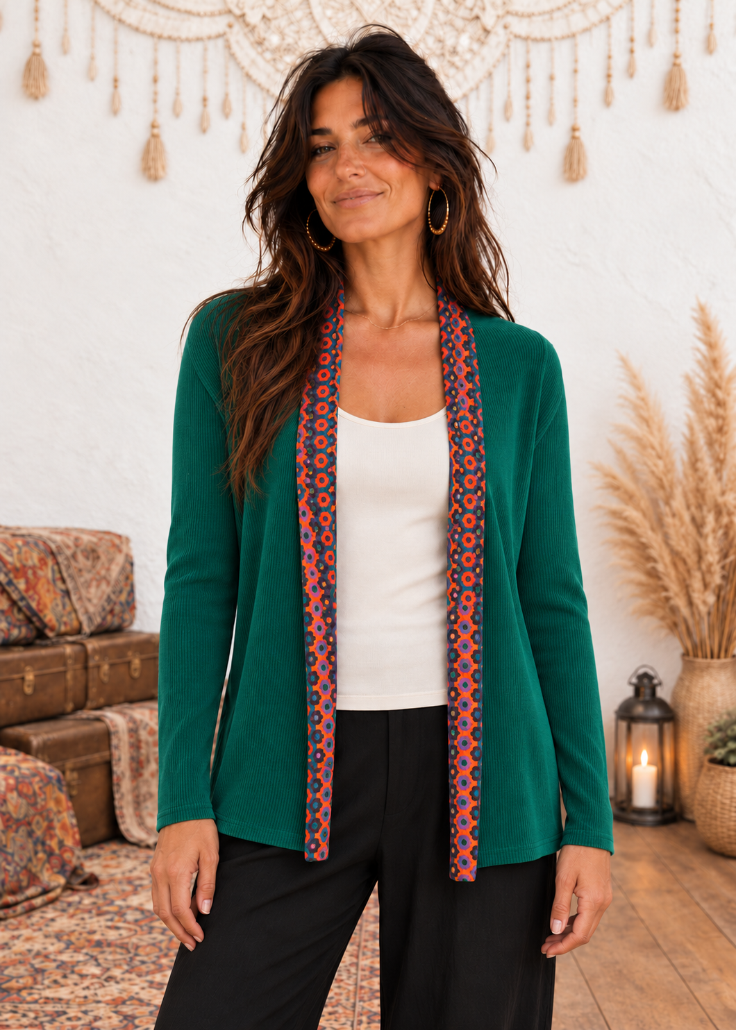 Cardigan aperto Colors Revolution con bordi fantasia - Baba Design