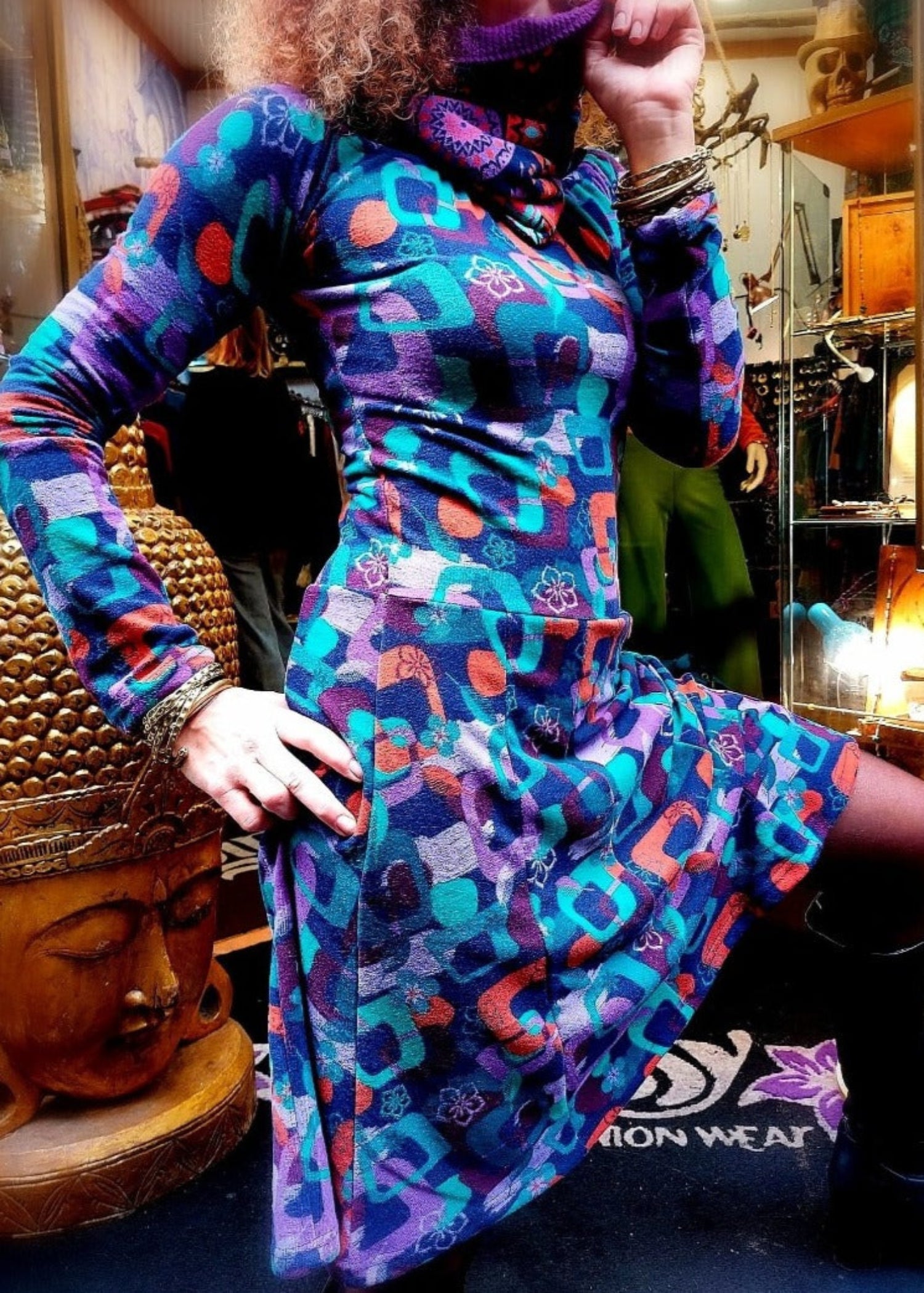 W22D40 - Vestito svasato Gypsy Leaves Baba Design - Gipsy Fashion Wear 