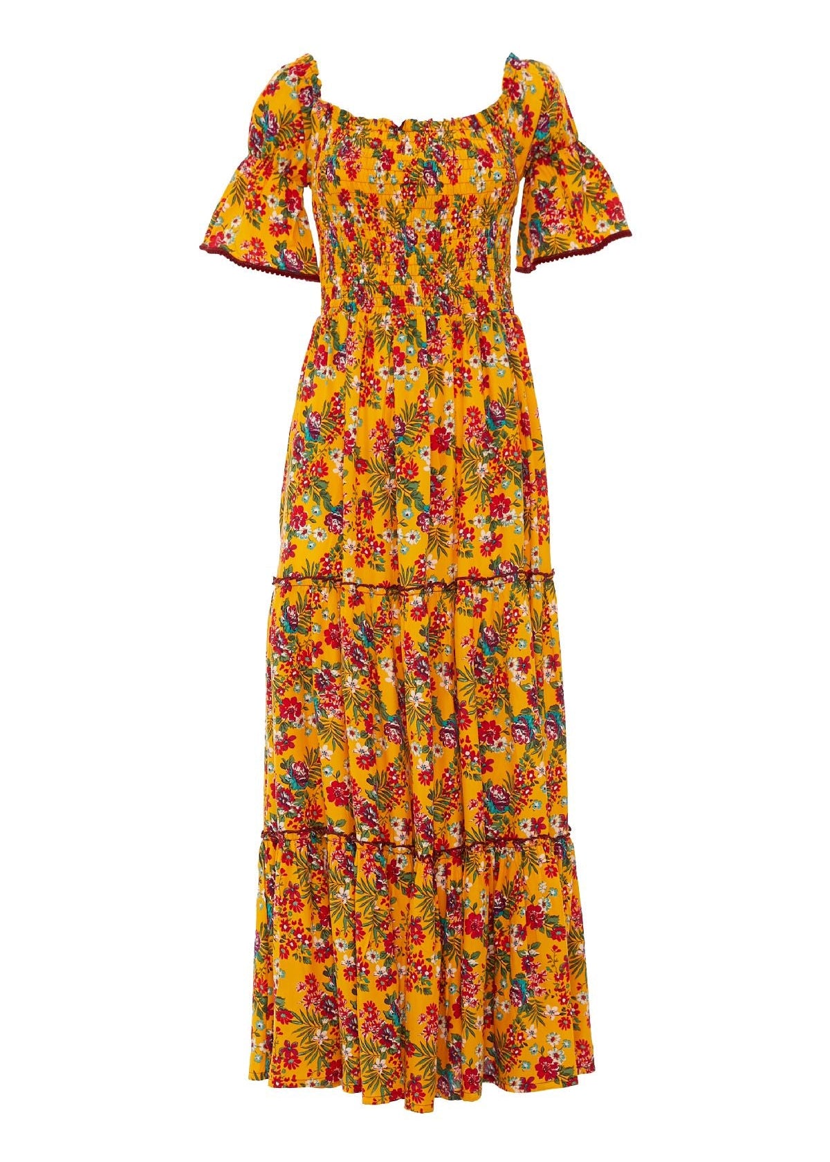 Vestito lungo Spring Flowers Baba Design – corpino arricciato, gonna a balze, stile boho gipsy