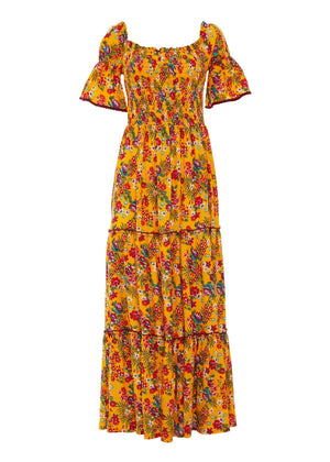 Vestito lungo Spring Flowers Baba Design – corpino arricciato, gonna a balze, stile boho gipsy