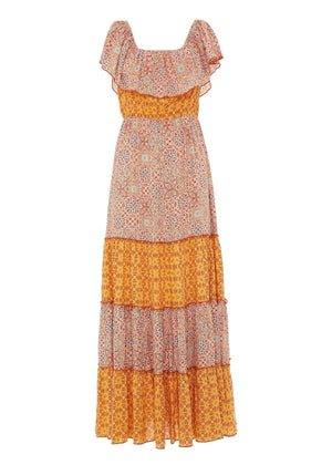 Vestito lungo Majolica Tree Baba Design colore Giallo – abito estivo boho gipsy con balze – Gipsy Fashion Wear